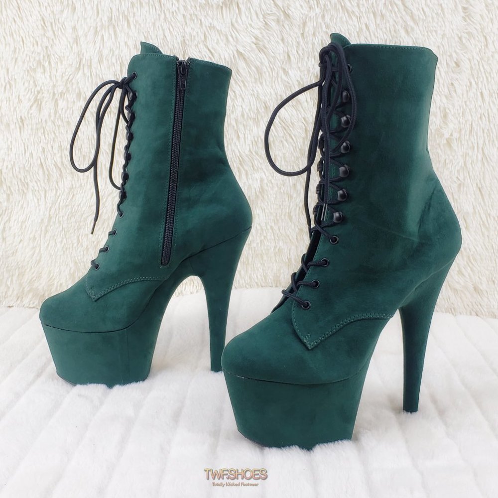 Adore 1020FS Emerald Green V-Suede Platform 7" Heel Ankle Boots - Picture 9 of 14